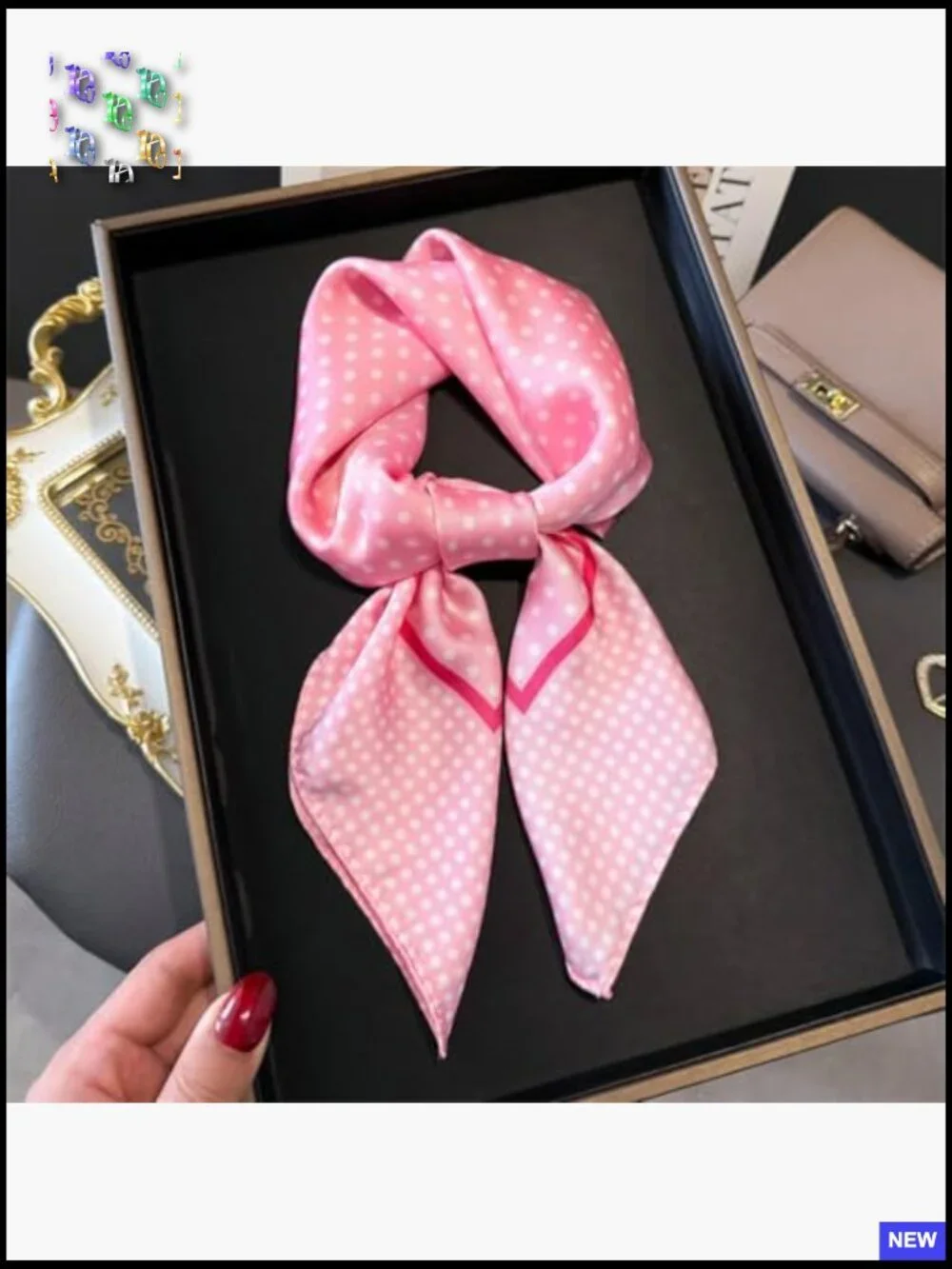 Polka Dot Satin Square Scarf Vintage Retro Head Wrap Neckerchief Bandana